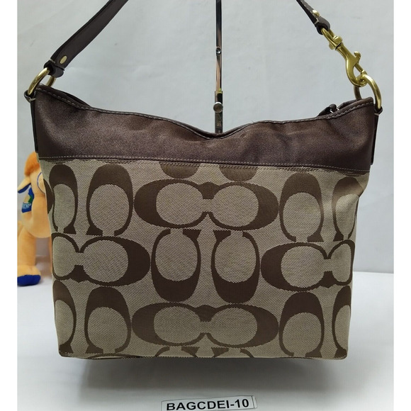 Coach Chelsea Signature Brown Canvas Leather Trim Zipper Hobo Shoulder Bag - Picture 2 of 16